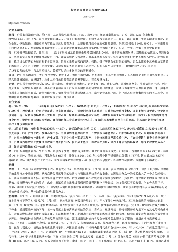 投资咨询晨会焦点