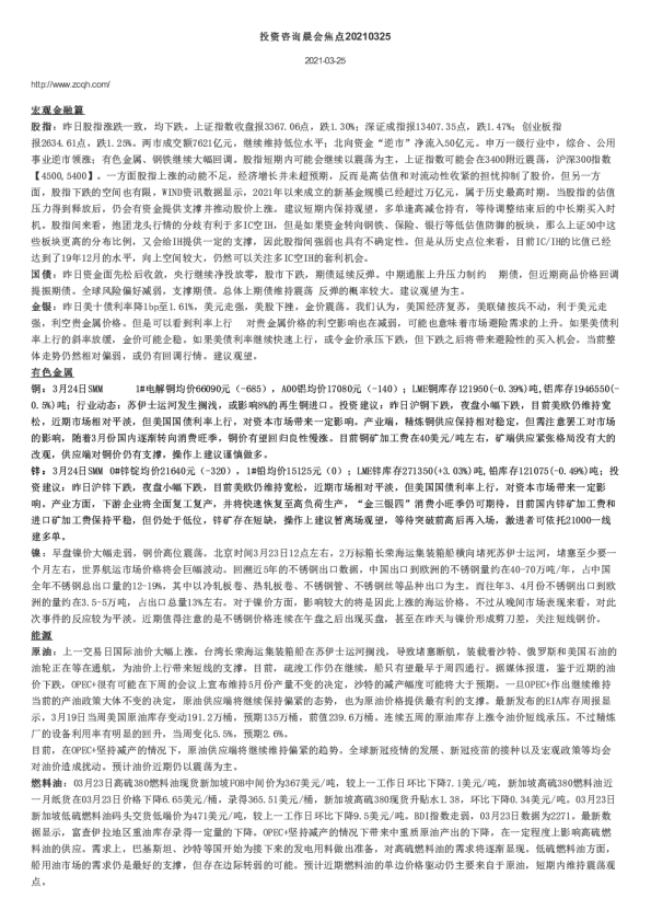 投资咨询晨会焦点