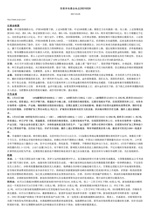 投资咨询晨会焦点