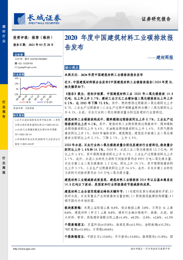 建材周报：2020年度中国建筑材料工业碳排放报告发布