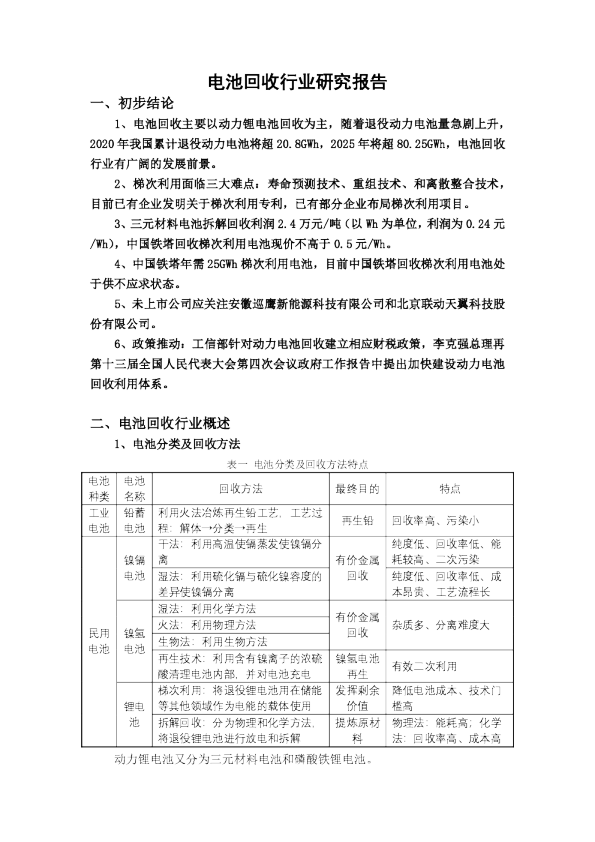 2020年锂电池回收行研报告