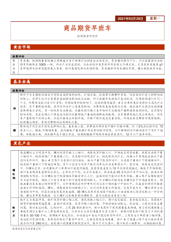 招商期货商品期货早班车