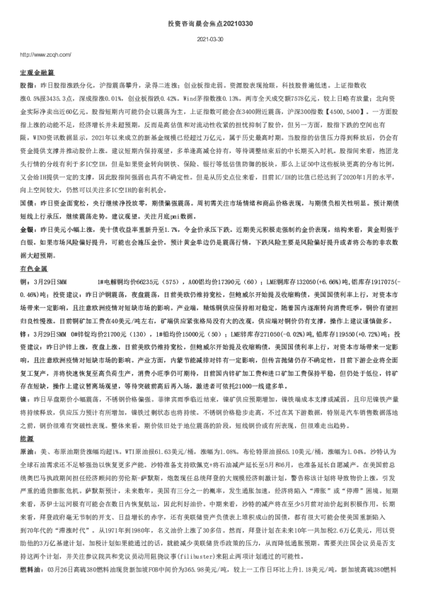 投资咨询晨会焦点