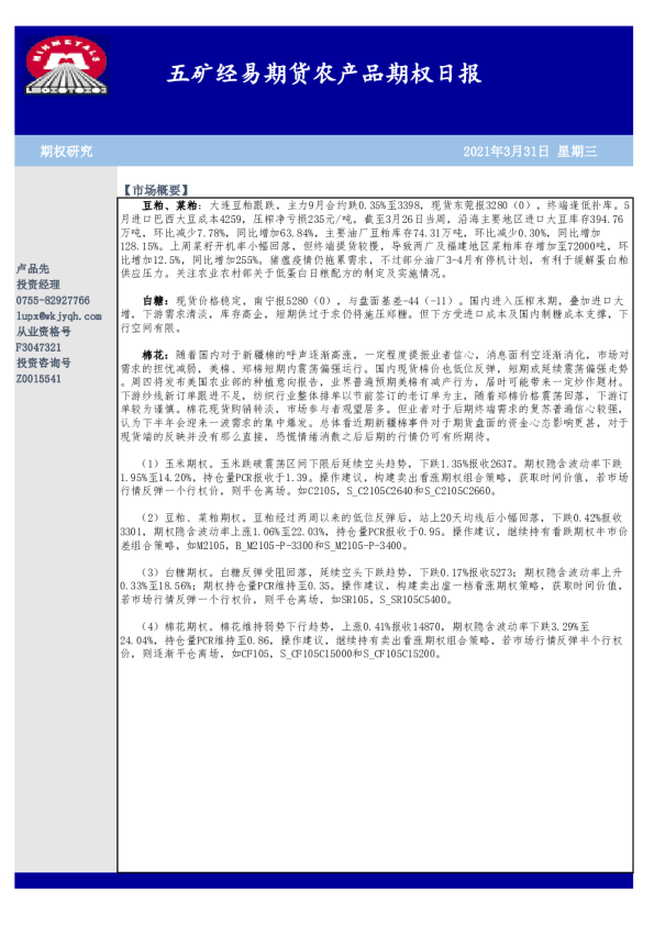 农产品期权日报