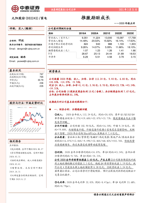 2020年报点评：推激励助成长