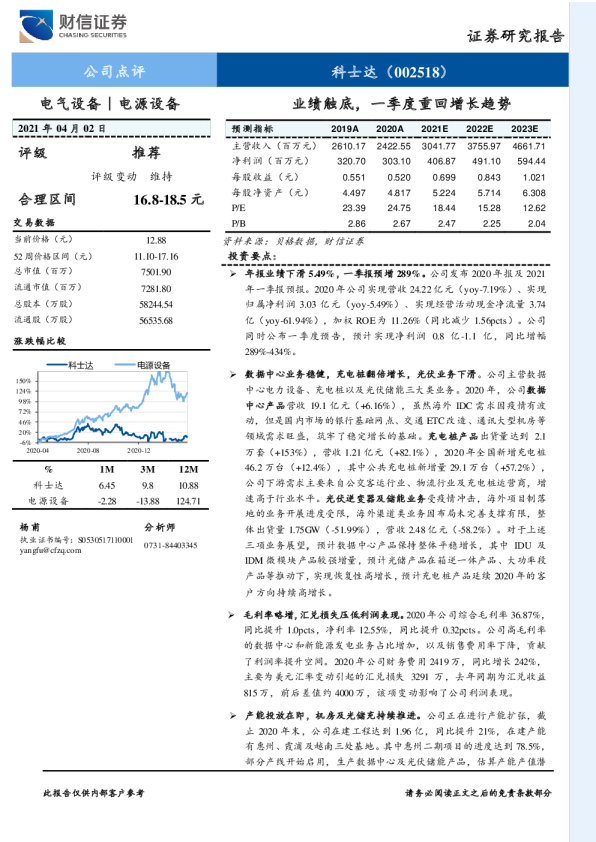 业绩触底，一季度重回增长趋势