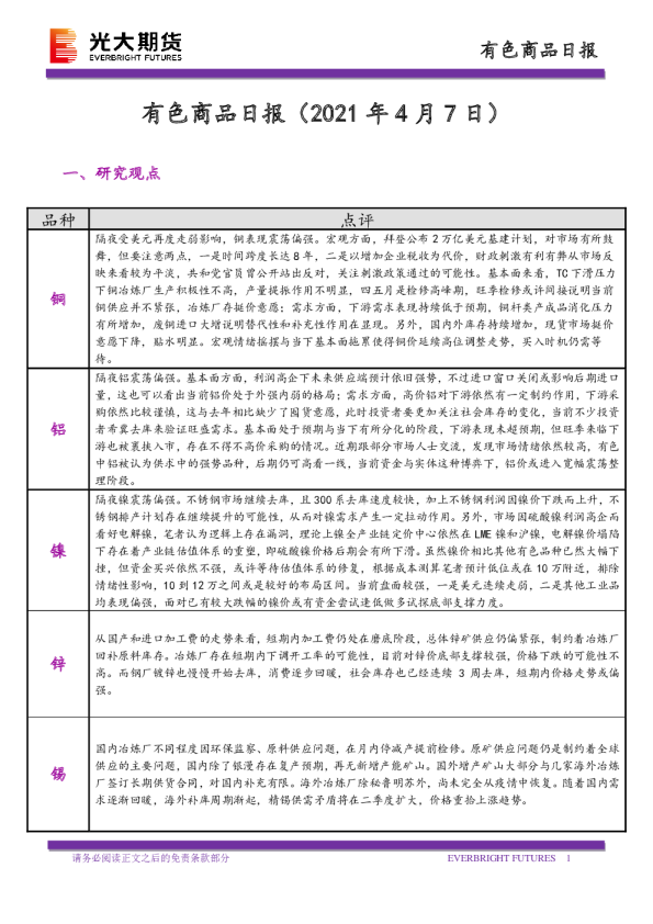 光大期货有色商品日报
