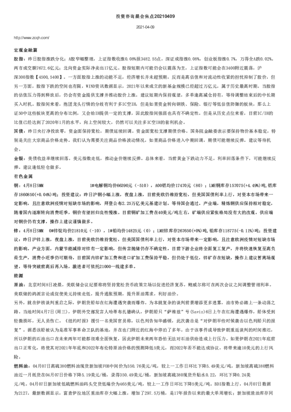 投资咨询晨会焦点