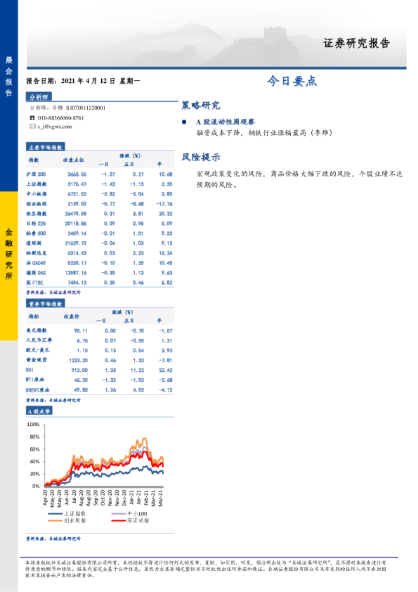长城证券晨会报告