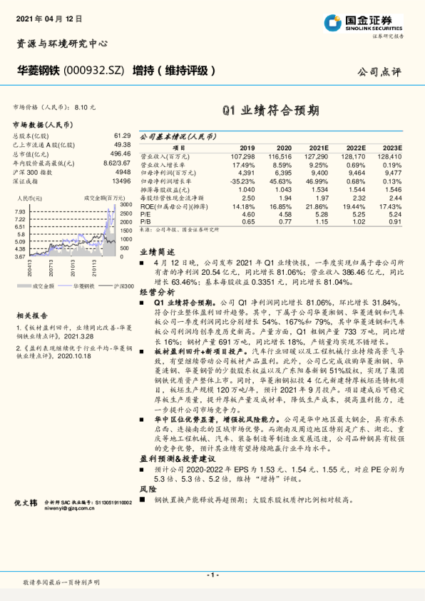 Q1业绩符合预期