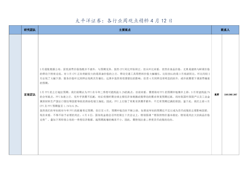 各行业周观点精粹