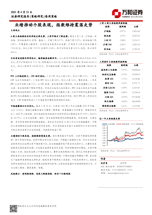 业绩推动个股表现，指数维持震荡走势