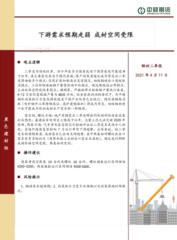 目录下游需求预期走弱，成材空间受限