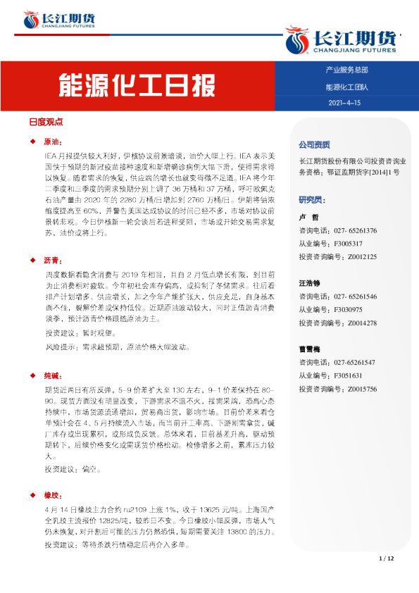 能源化工日报