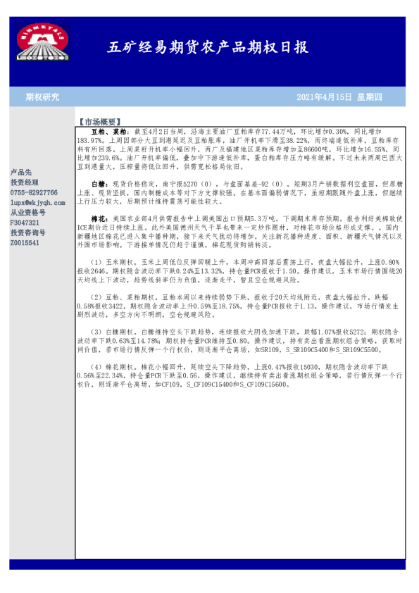 农产品期权日报