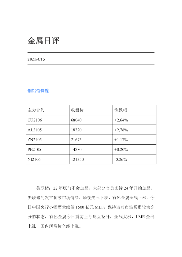 金属日评