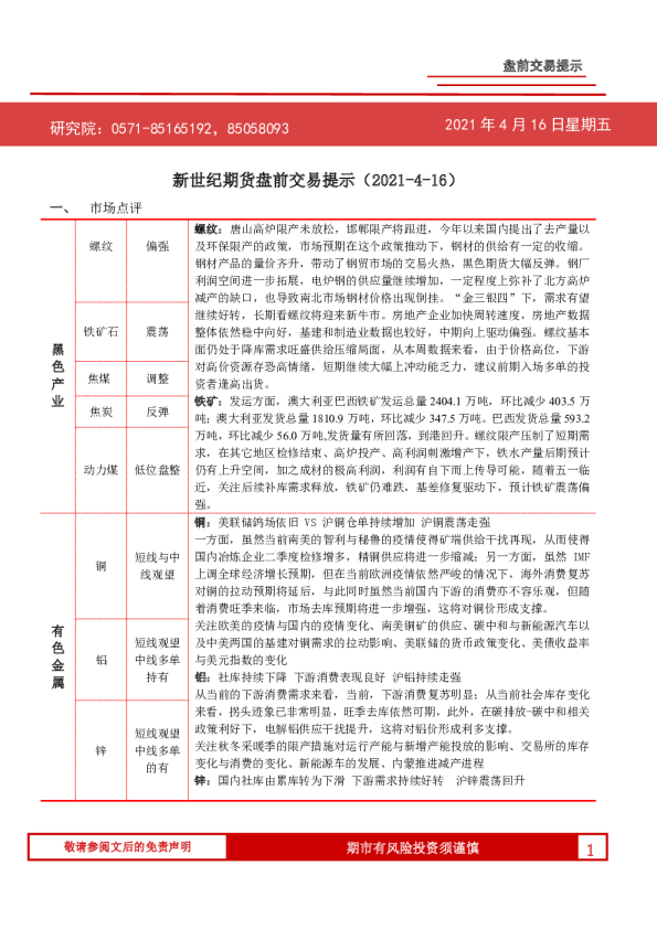 盘前交易提示