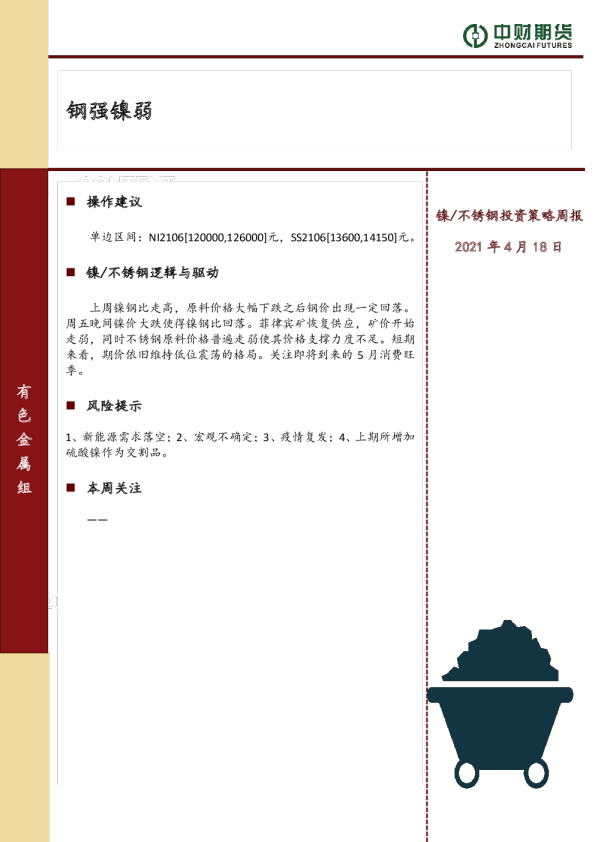 镍/不锈钢投资策略周报：钢强镍弱