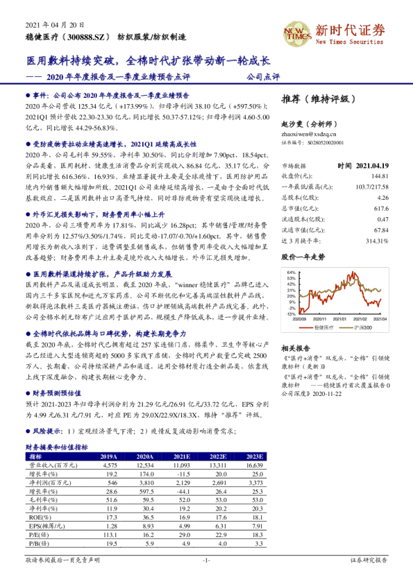 2020年年度报告及一季度业绩预告点评：医用敷料持续突破，全棉时代扩张带动新一轮成长