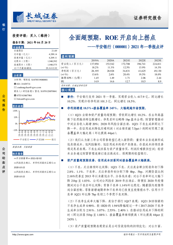 2021年一季报点评：全面超预期，ROE开启向上拐点