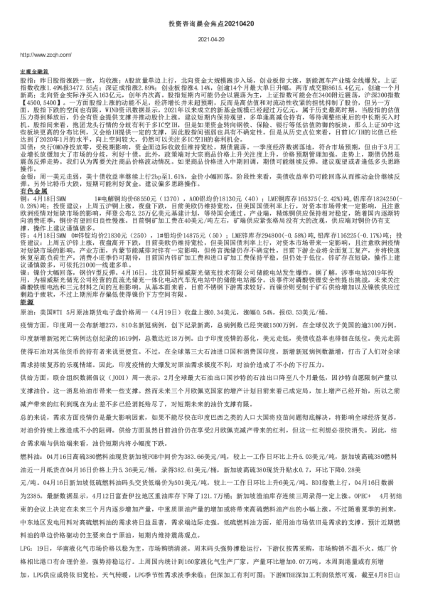 投资咨询晨会焦点