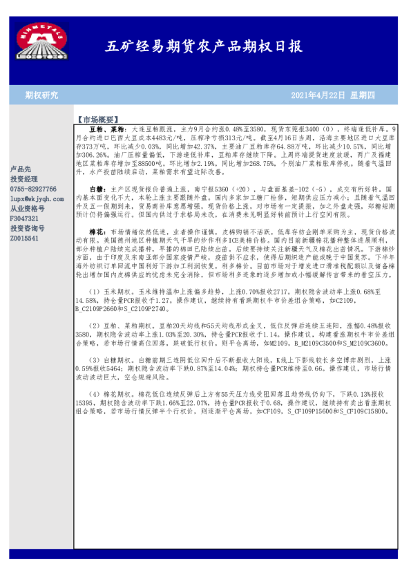 农产品期权日报