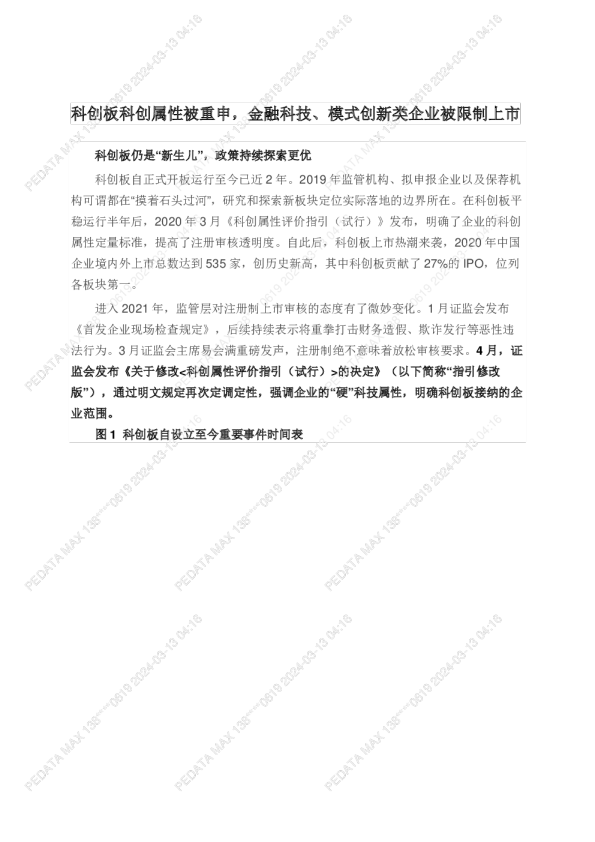 科创板科创属性被重申，金融科技、模式创新类企业被限制上市