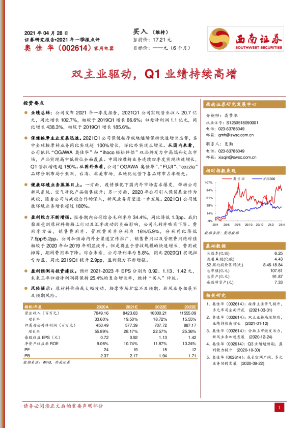 双主业驱动，Q1业绩持续高增
