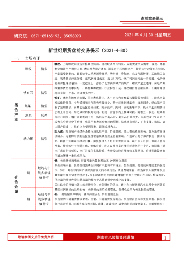 盘前交易提示