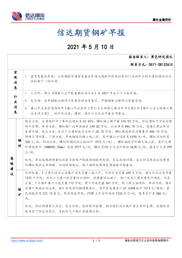 信达期货钢矿早报