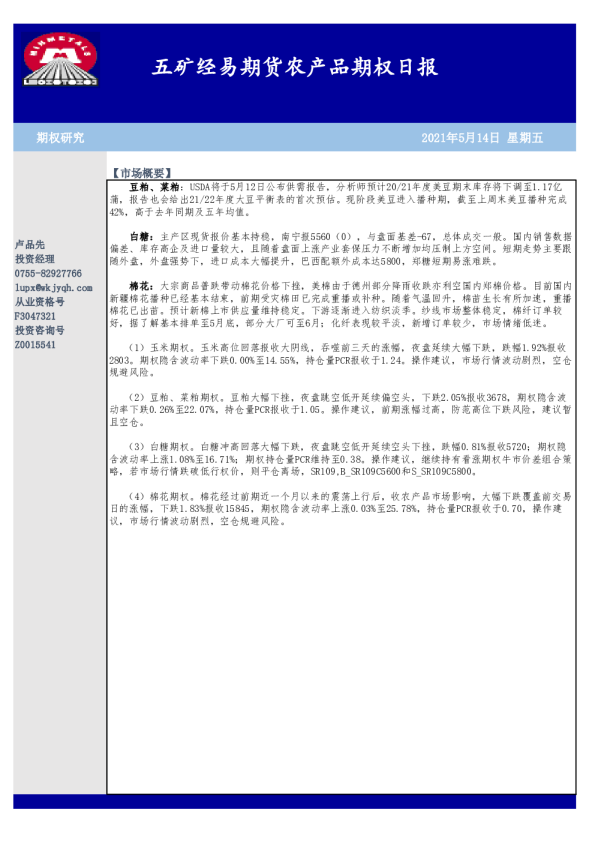 农产品期权日报