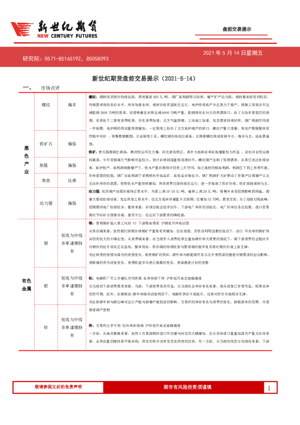 盘前交易提示