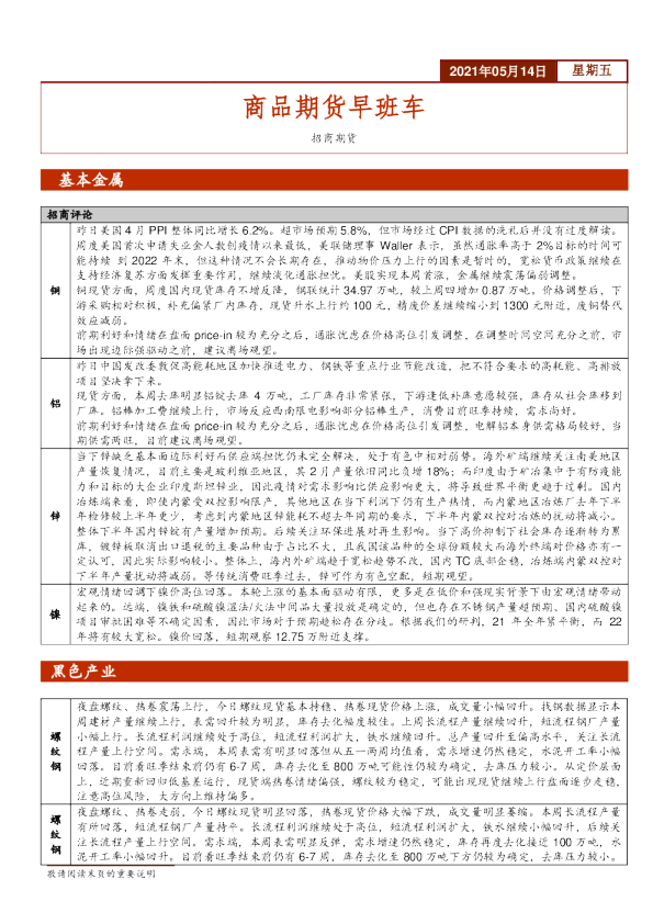 商品期货早班车