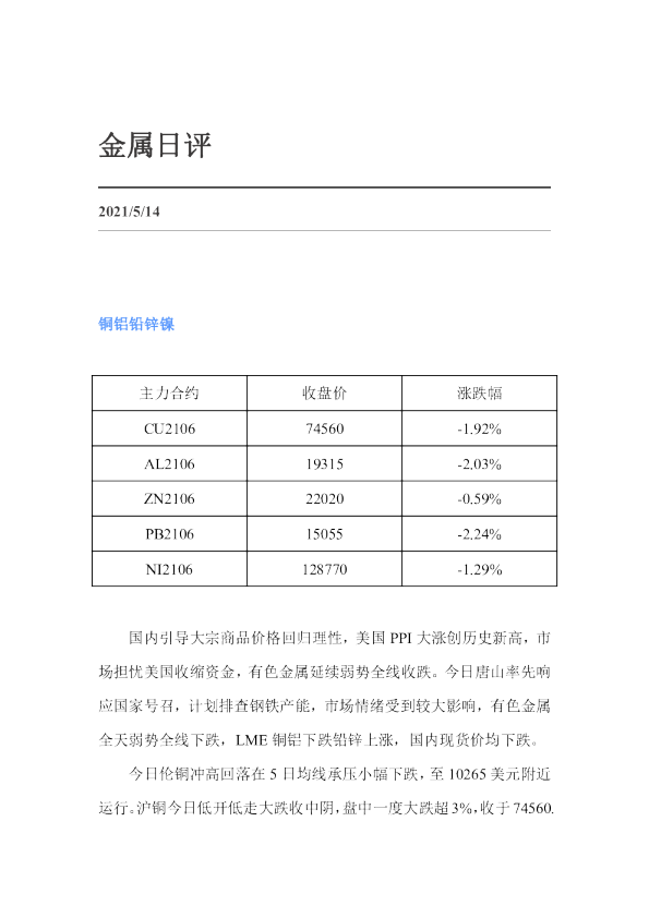 金属日评