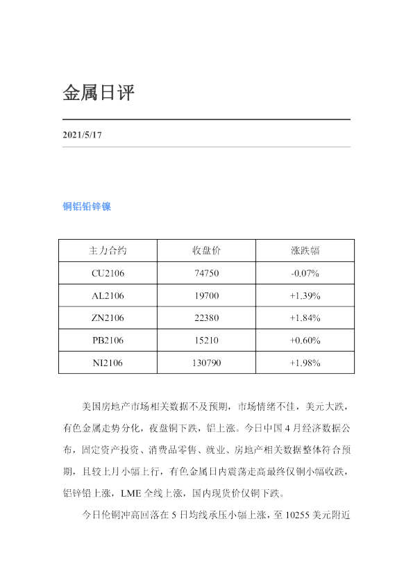 金属日评