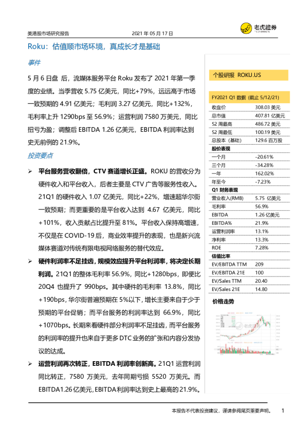 Roku：估值顺市场环境，真成长才是基础