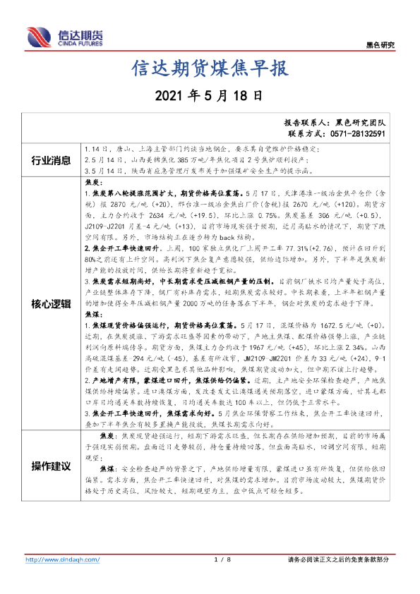 煤焦早报