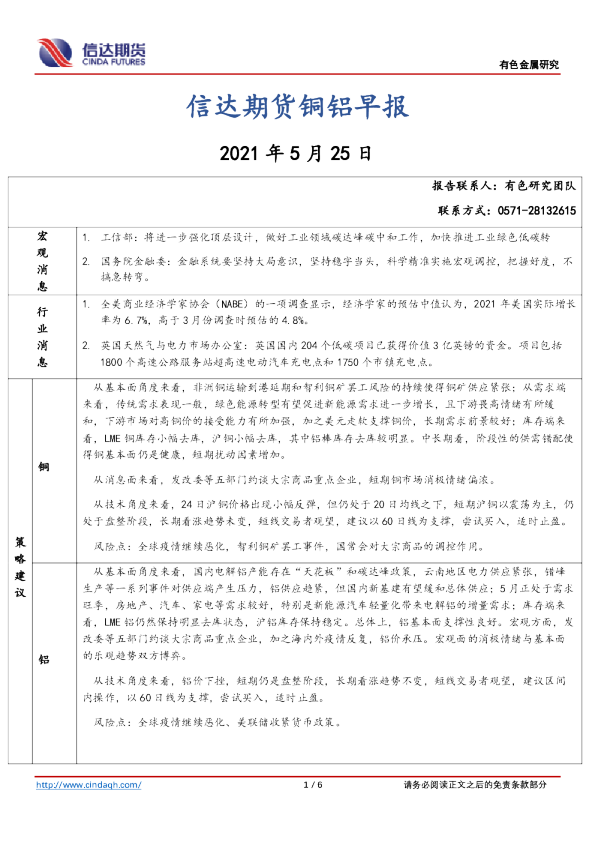 信达期货铜铝早报