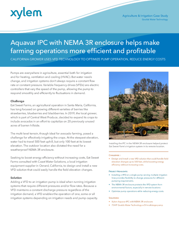带有 NEMA 3R 外壳的 Aquavar IPC 有助于使农业运营更加高效和有利可图