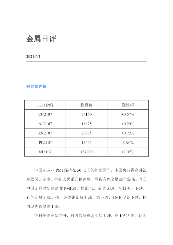 金属日评
