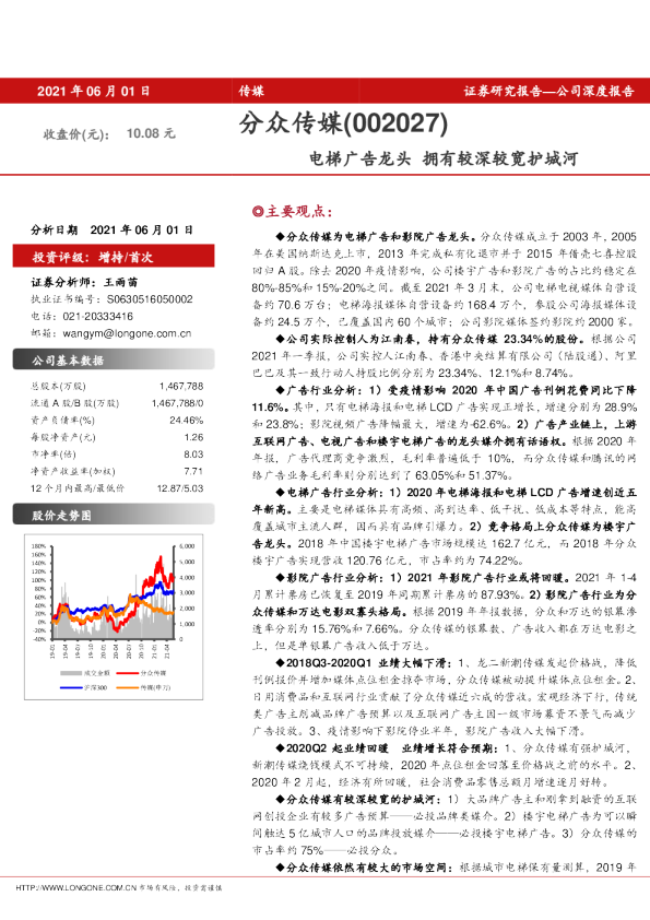 电梯广告龙头 拥有较深较宽护城河