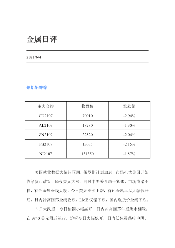 金属日评