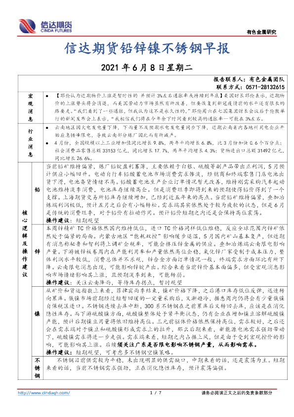铅锌镍不锈钢早报