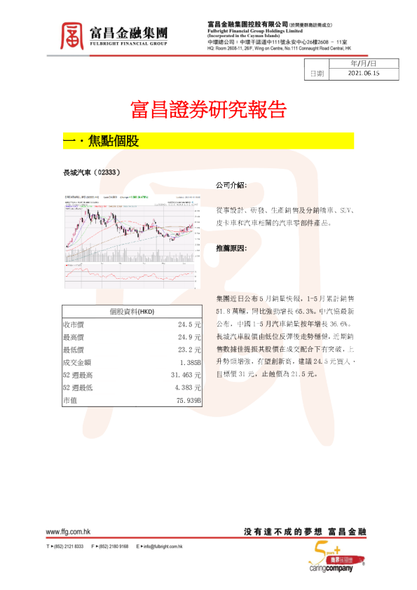 焦点个股：长城汽车