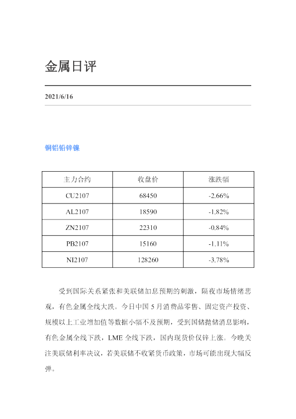 弘业期货金属日评