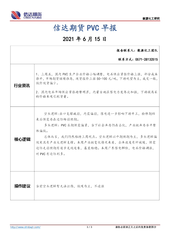 信达期货PVC早报