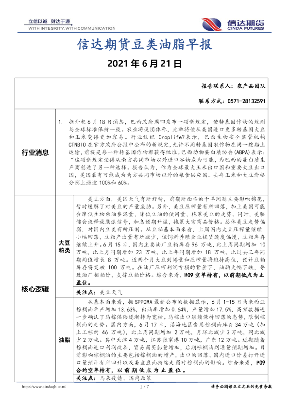 豆类油脂早报