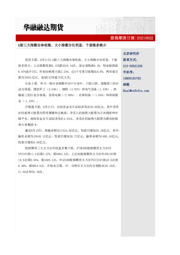 A股三大指数全体收涨，大小指数分化明显，个股涨多跌少