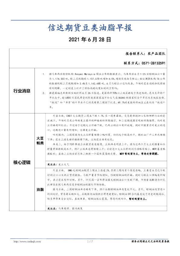 信达期货豆类油脂早报