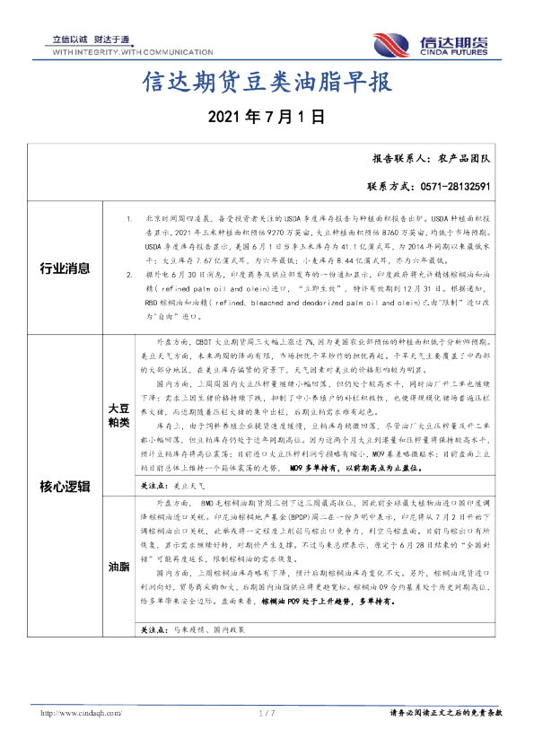 豆类油脂早报